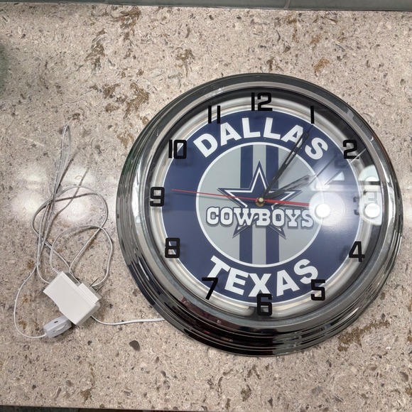 17' Dallas Cowboys Neon Light Up Clock NFL Football Fan Decor TESTED - Picture 3 of 8